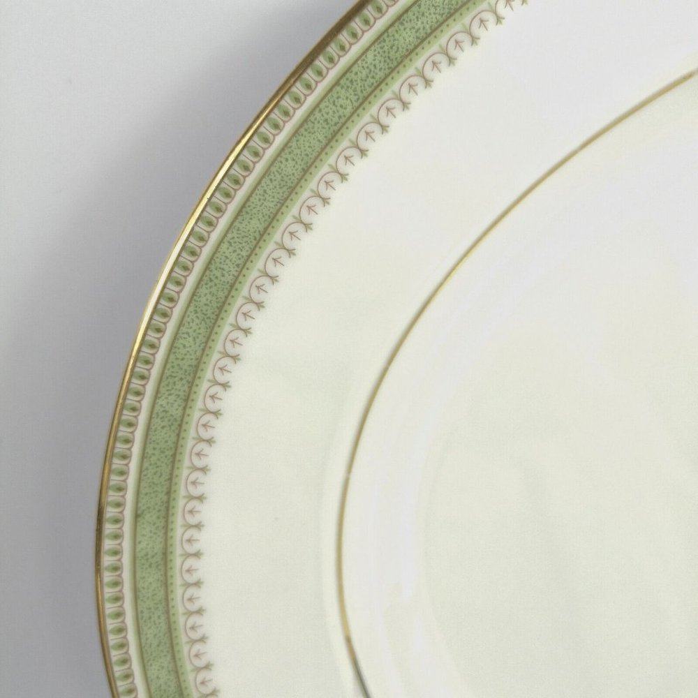 Noritake Enchantress Oval Serving Platter Green And Gold Rim Japan 2006